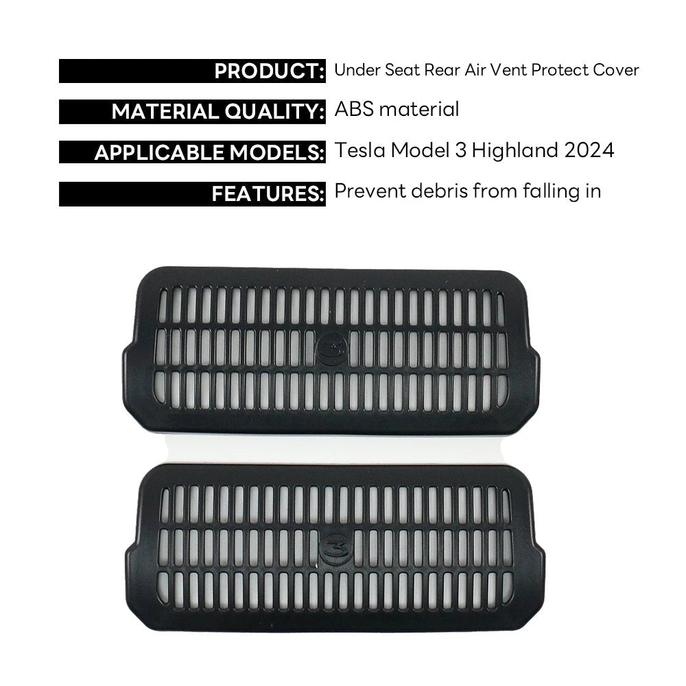 For 2024 Tesla Model 3 highland Under Seat Rear Air Vent Protect Cover Anti-blocking Backseat Outlet Grille Protector Accessorie - Teswing