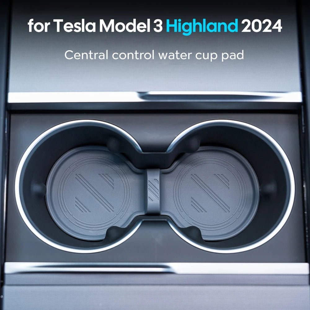 For 2024 Tesla Model 3 highland Water Cup Mat Coasters Slots Non-Slip Mat Waterproof Drink Pad Car Silicone Interior Accessories - Teswing