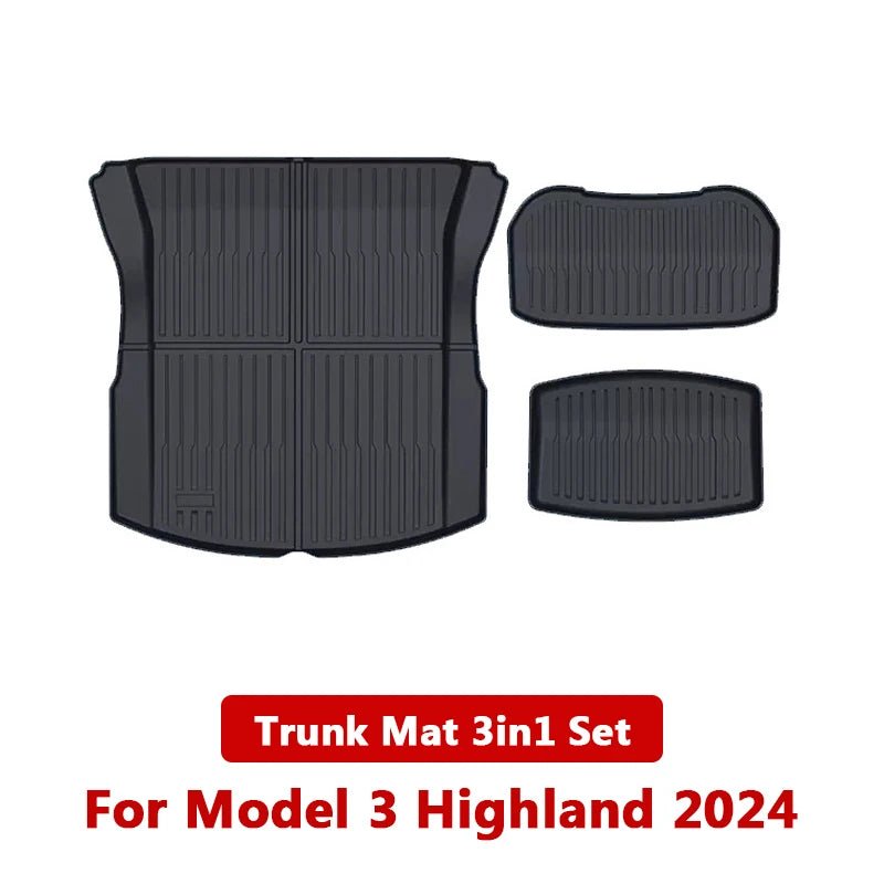 For Tesla Model 3 Highland 2024 Front and Back Trunk Mat TPE Carpet Waterproof Weather-resistant Pads Up and Down Layer Mats - Teswing