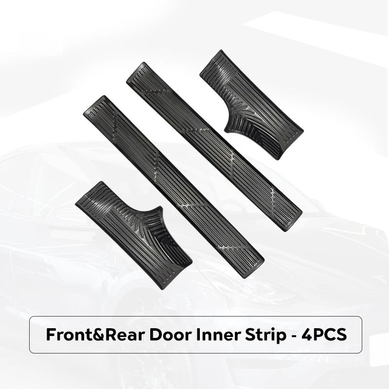For Tesla New Model 3 Highland 2024 Stainless Steel Metal Threshold and Trunk Protection Strip Carbon Fiber Pattern Inner&Outer - Teswing