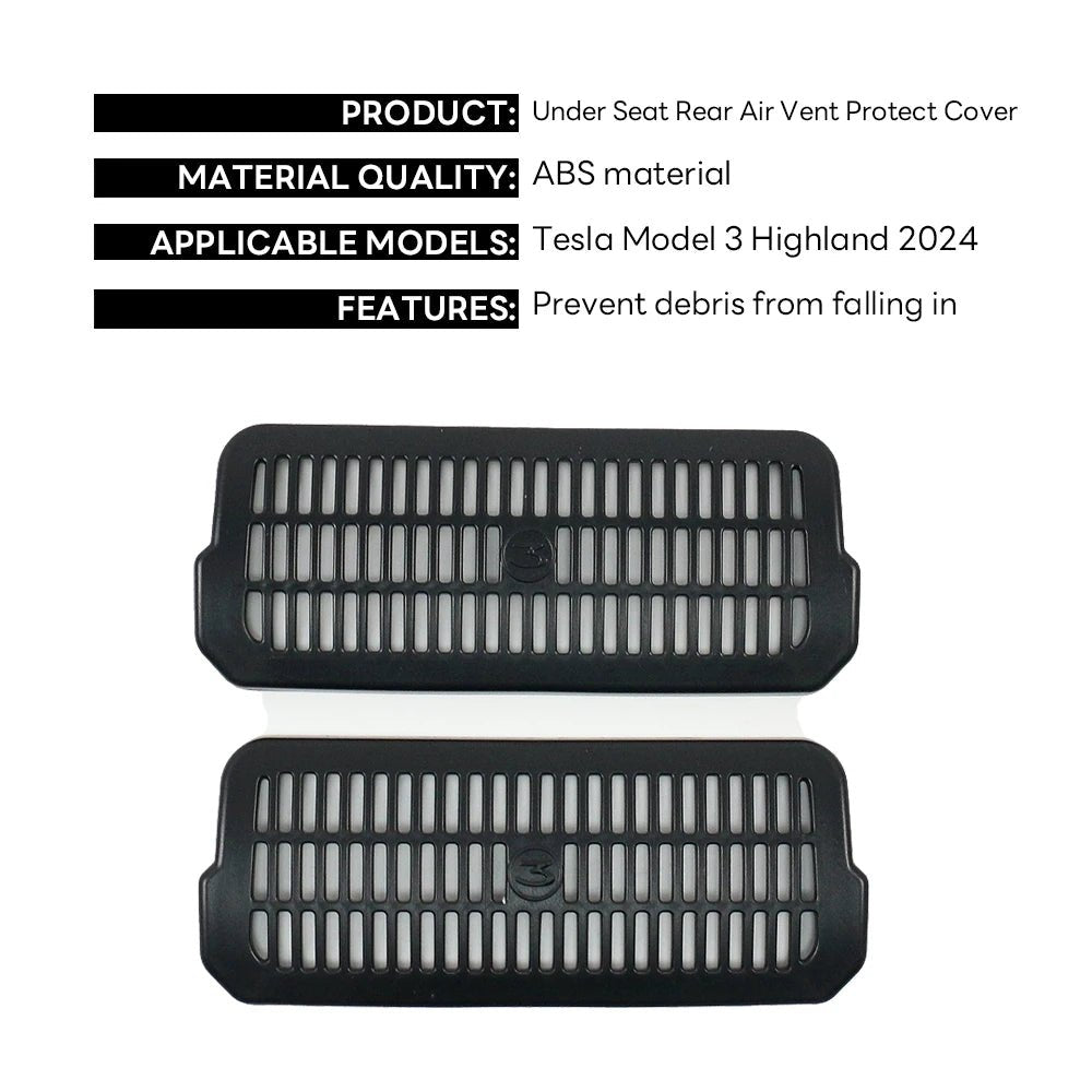 Tesla Under Seat Rear Air Vent Protect Cover for Model 3 highland